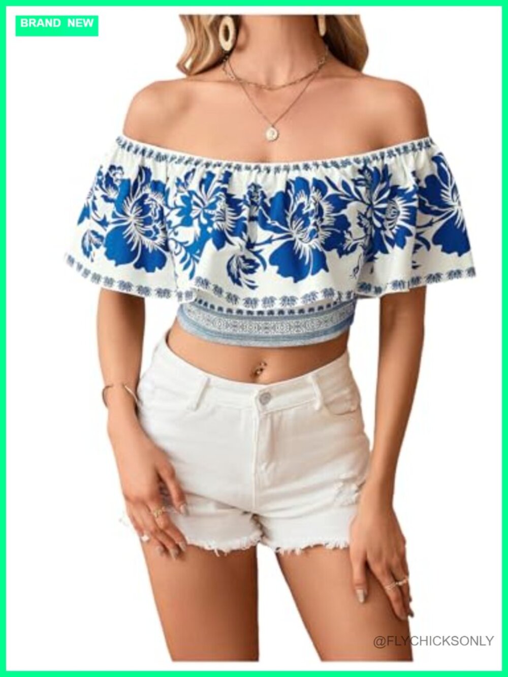 Boho Off Shoulder Floral Crop Top Flowy Blouse